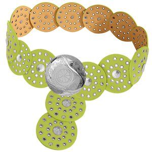 4668 Hollow Wide Disc Belt For Women Out Round Leather Metal Buckle